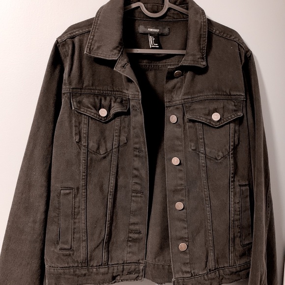 Black Distressed Forever 21 Denim Jacket - Picture 3 of 4